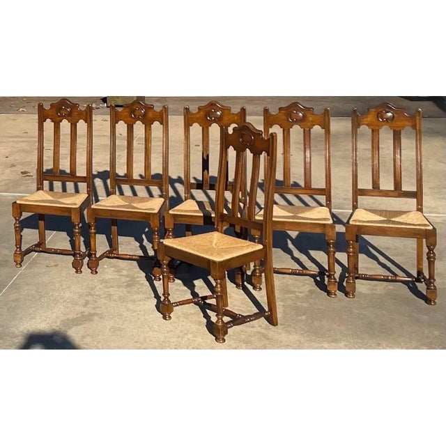 Vintage Ladder Back Dining Chairs With Rush Seats- Set of 6 For Sale - Image 4 of 10