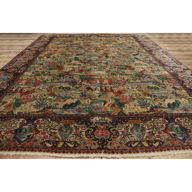 Textile Antique Persian Tabriz Village Pictorial Rug - 11'02 X 14'07 For Sale - Image 7 of 9
