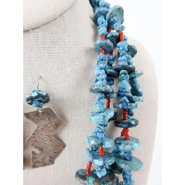 Late 20th Century Artist Studio Turquoise Sterling Silver Necklace & Earrings For Sale - Image 4 of 12