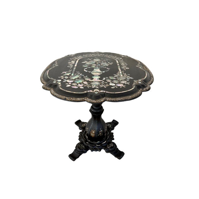 Black 19th C English Mother-of-Pearl Tilt-Top Table For Sale - Image 8 of 18