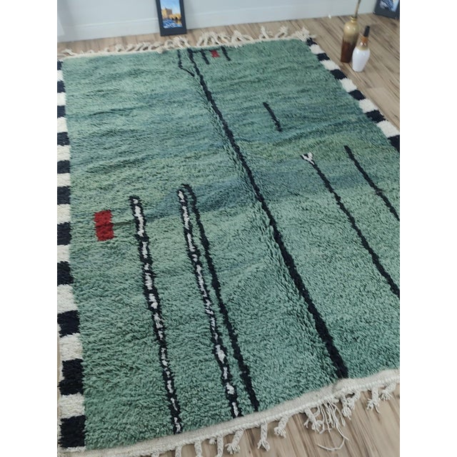 Forest Green Contemporary Forest Green Abstract Wool Moroccan Rug For Sale - Image 8 of 12