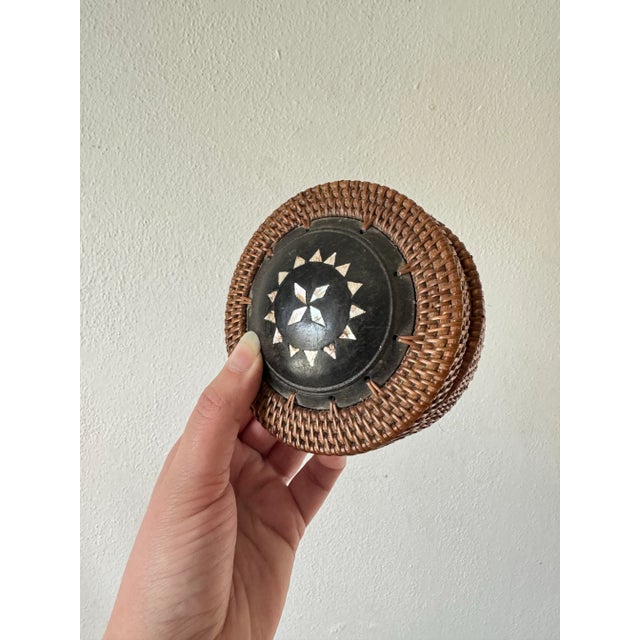 Boho Chic Indonesian Lombok Style Lidded Basket/Box With Mother of Pearl Inlay For Sale - Image 3 of 8