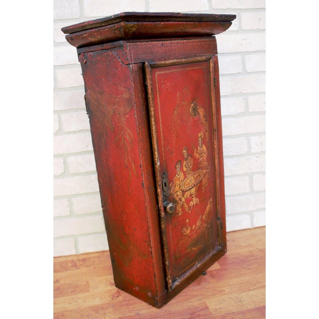 Vintage Asian hand painted double door cabinet. Inside measurements Top H 12” W 12” D 5” Bottom H 11” W 12” D 5”