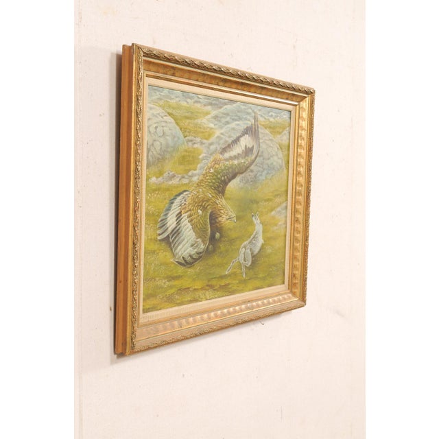 Wood Swedish Painting of a Hawk W/Rabbit, 1950's For Sale - Image 7 of 12