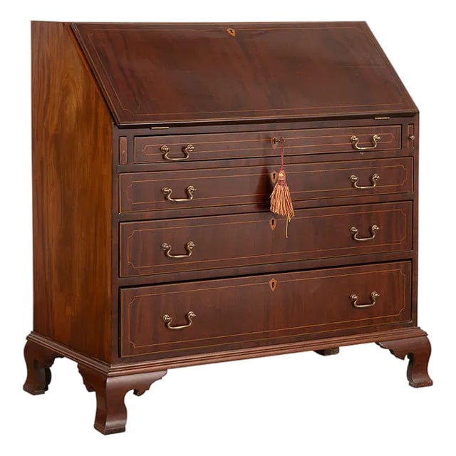 Early 20th Century Chippendale Style Mahogany Slant Front Secretary Desk For Sale