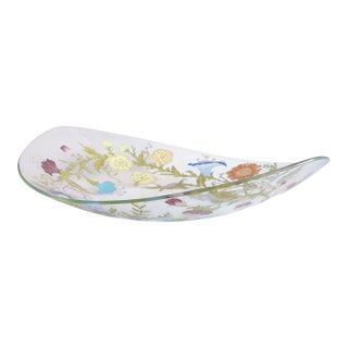 1940s Dorothy Thorpe Wildflowers and Ribbon Sheet Glass Oval Serving Bowl For Sale