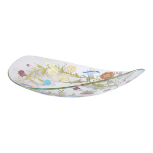 1940s Dorothy Thorpe Wildflowers and Ribbon Sheet Glass Oval Serving Bowl