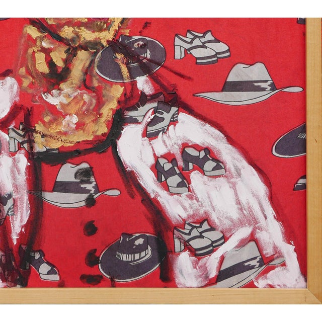 Late 20th Century Jim Pirtle Red, Gray, and White Abstract Figurative Contemporary Painting of a Lady, 20th Century For Sale - Image 5 of 12