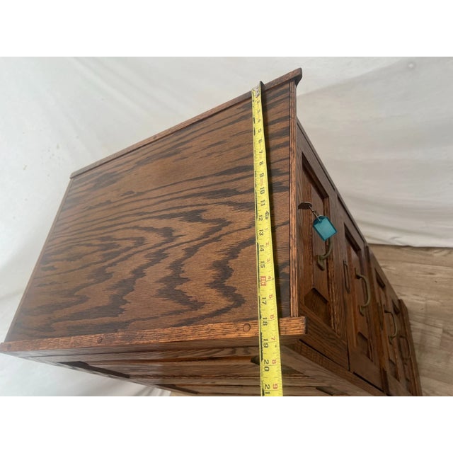 Vintage Tiger Oak File Cabinet Four Drawers One Locks Paneled Sides Legal Size For Sale - Image 11 of 12