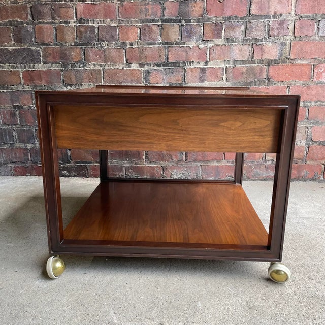Dunbar End Table on Casters Side Table Rosewood Pull Brass Walnut For Sale In Cleveland - Image 6 of 13