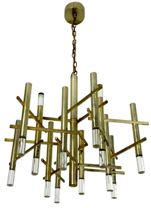 Nine Lights Chandelier in Gilded Chrome by Sciolari, 1960s