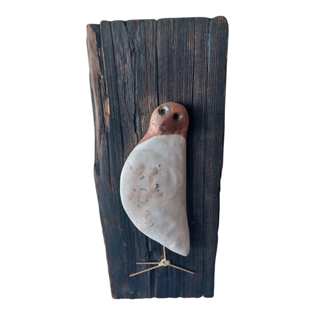 Vintage Terracotta Sculpture of a Small Bird on Board For Sale