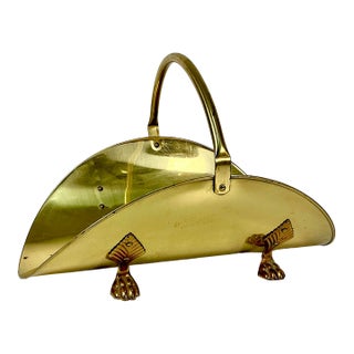 Mid-Century Arts & Crafts Americana Federal Brass & Bronze Paw Footed Firewood Holder For Sale