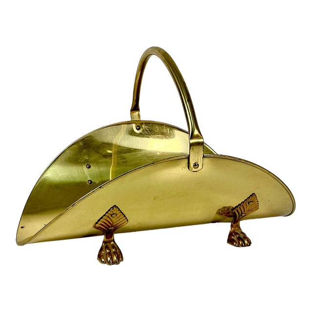 Mid-Century Arts & Crafts Americana Federal Brass & Bronze Paw Footed Firewood Holder For Sale