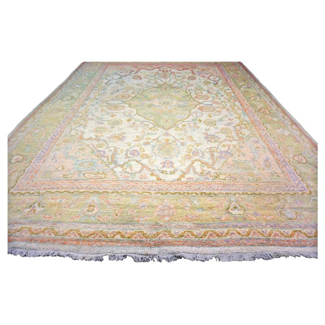 Olive Antique Turkish Oushak Wool 10x13 Olive, Ivory, & Pink Handmade Area Rug #1144268 For Sale - Image 8 of 15