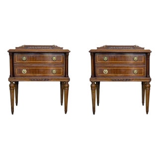 Early 20th Century French Walnut Nightstands or Side Tables with two drawers, 2 Pieces For Sale