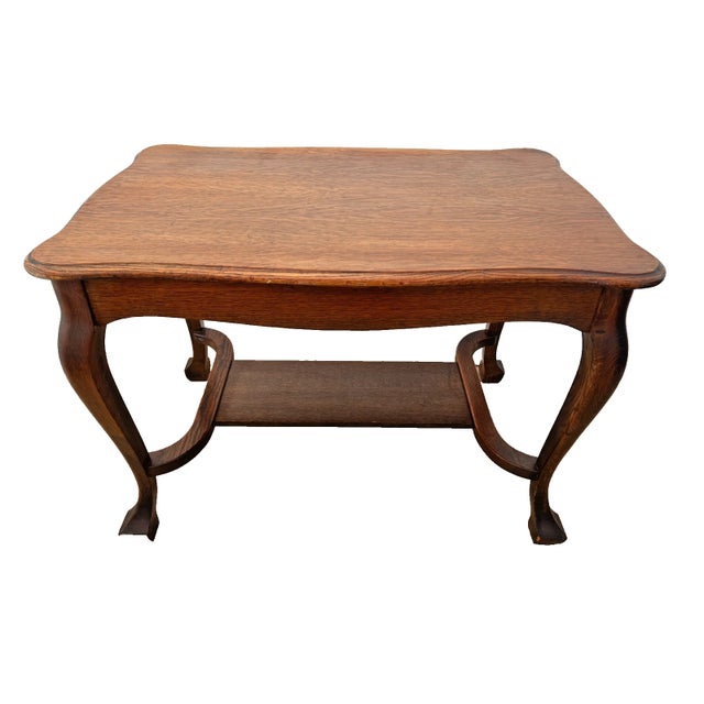 Brown Antique Cadillac Expanding Desk Table, Drawer, Tiger Oak, Bottom Shelf, Ink Well For Sale - Image 8 of 13