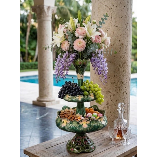 A Vintage Majolica Tiered Pottery Centerpiece, 20th Century For Sale - Image 12 of 12
