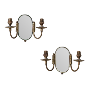 1940s Pair of French Brass and Mirror Sconces