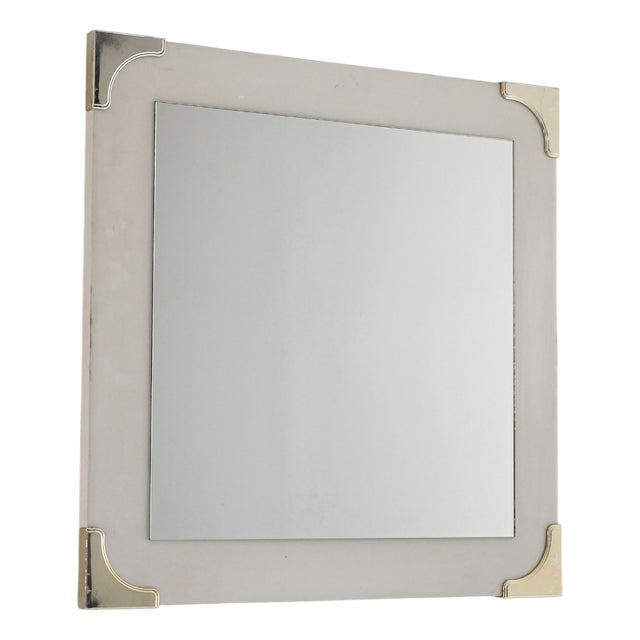 Scandinavian Mirror with White Frame and Brass Details, 1950s For Sale