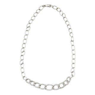 Diamond Oval 18k White Gold 14" Link Choker or Collar Necklace For Sale