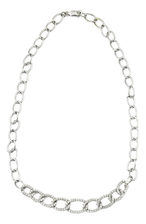 Diamond Oval 18k White Gold 14" Link Choker or Collar Necklace