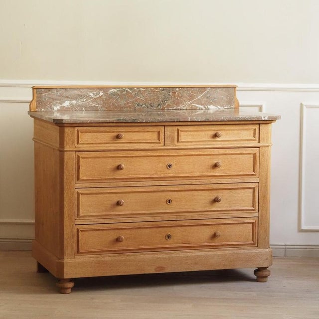 Vintage Oak Mirrored Chest of Drawers with Marble Top For Sale - Image 14 of 15