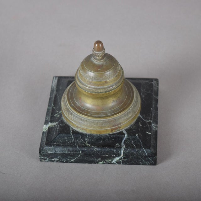 19th Century Antique 19th Century Bronze Inkwell with Hinged Lid on Marble Base For Sale - Image 5 of 10