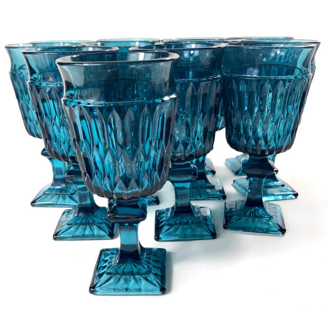 MidCentury Mt. Vernon Cerulean Blue Wine Glasses by Indiana Glass