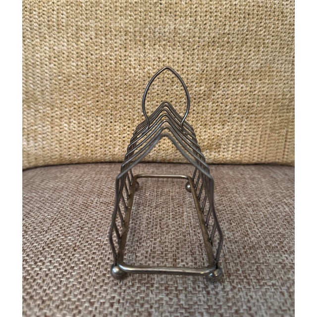 Silver 1940s English Silver-Plated Toast Rack With Loop Handle | Made in England For Sale - Image 8 of 12