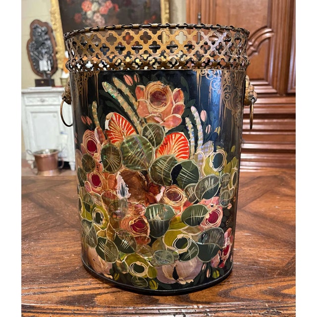 Mid-Century French Hand Painted and Gilt Tole Basket With Floral Decor For Sale - Image 11 of 11