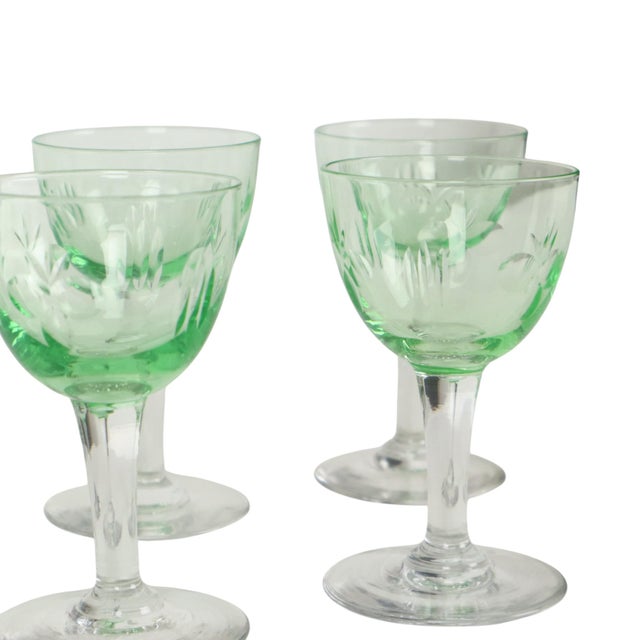 Vintage Uranium Glass Aperitif Glasses from Val Saint Lambert, 1920s, Set of 8 For Sale - Image 6 of 18