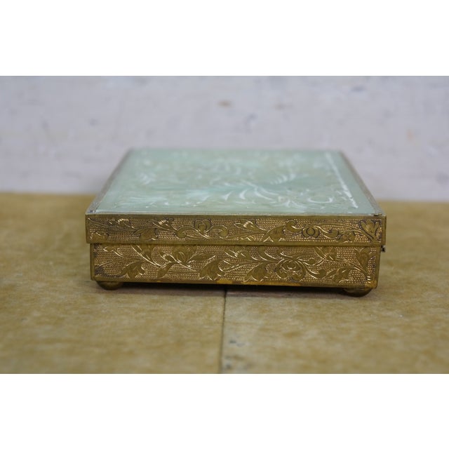 Mid Century Chinese Brass & Jade Divided Keepsake Trinket Cigarette Box 6" For Sale - Image 4 of 15
