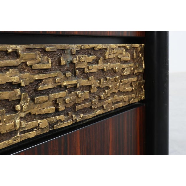 Nightstands in Wood with Brass Relief, Italy 1970s, Set of 2 For Sale - Image 14 of 15