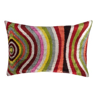 Lucid Silk Velvet Ikat Throw Pillow Cover, 16 X 24 For Sale