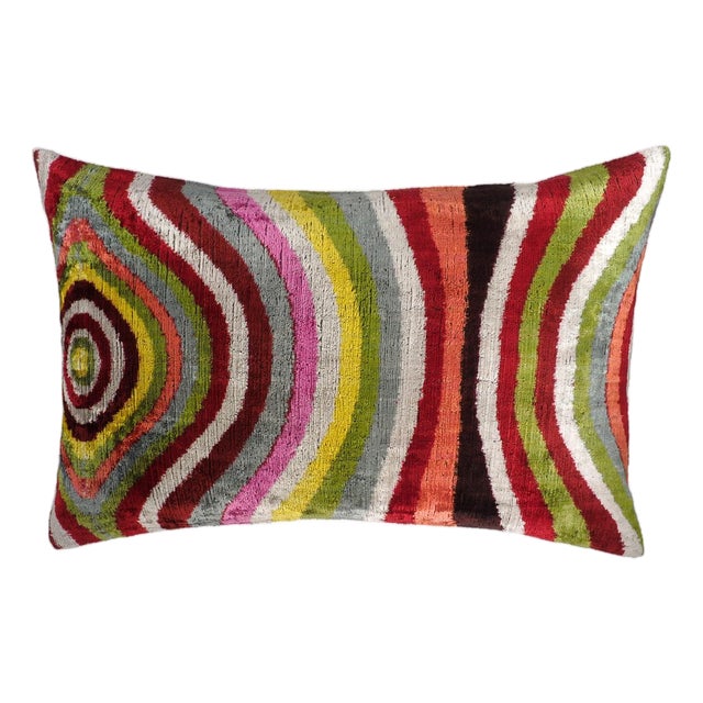Lucid Silk Velvet Ikat Throw Pillow Cover, 16 X 24 For Sale