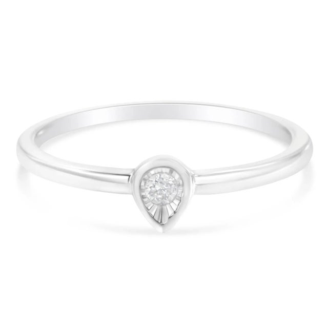 Contemporary .925 Sterling Silver 1/20 Carat Diamond Teardrop Pear-Shaped Miracle Set Petite Fashion Promise Ring (J-K Color, I1-I2 Clarity) - Size 8 For Sale - Image 3 of 6