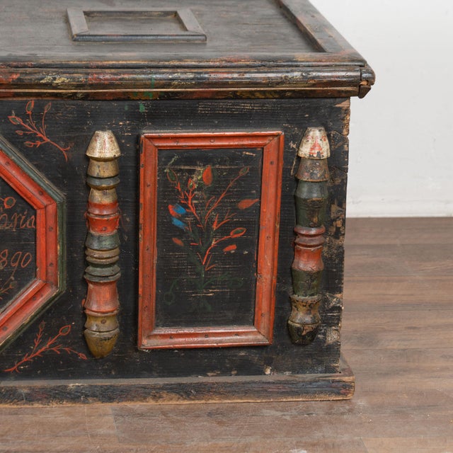 Original Hand Painted Flat Top Trunk Dated 1890 From Hungary For Sale - Image 16 of 17