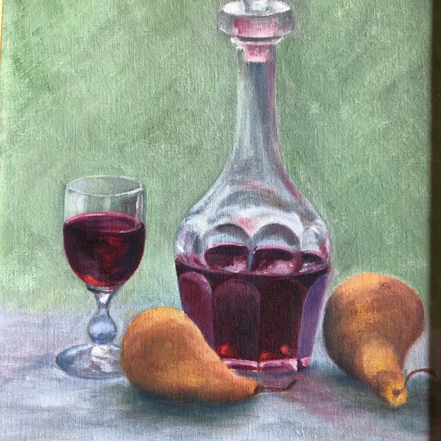 Expressionism Vintage Original Modernist 1970’s Still Life “Wine With Fruit “ Painting W/Modernist Frame For Sale - Image 3 of 5