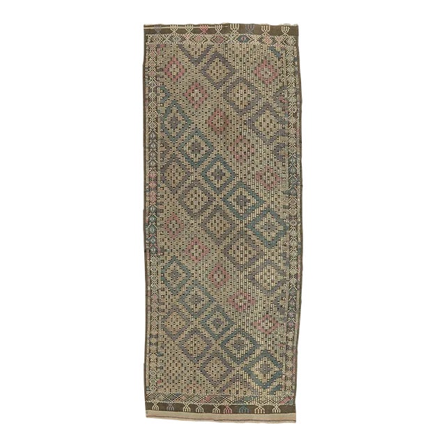 Mid 20th Century Embroidered Vintage Turkish Kilim Rug For Sale