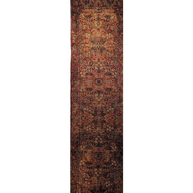 19th Century Kerman Lavar Runner Rug, Hand-Knotted Wool, Allover Floral Design, Rust-Red & Green, 3x12 For Sale - Image 9 of 16