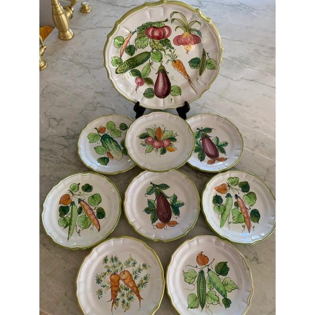 Mid 20th Century Vintage Italian Vegetable-Themed Platter With Salad Plates, 9 Piece Set For Sale - Image 5 of 13
