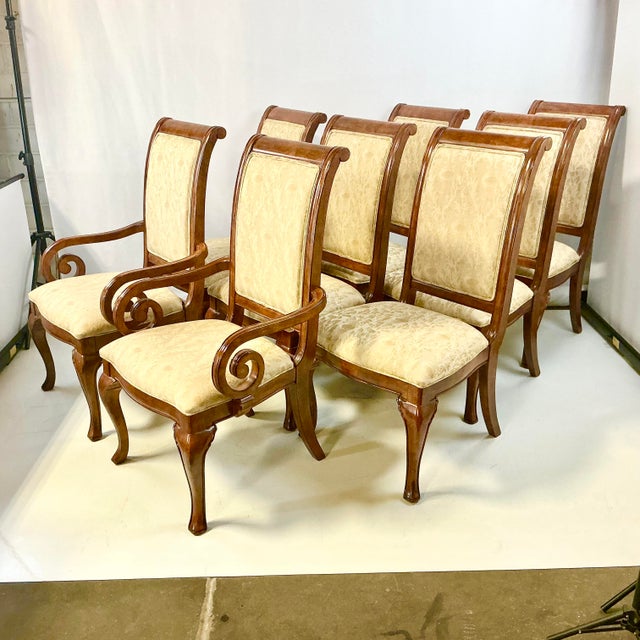 1990s Vintage Thomasville Biedermeier French Empire Neoclassical Scrolled Arm Dining Chairs - Set of 8 For Sale - Image 6 of 18