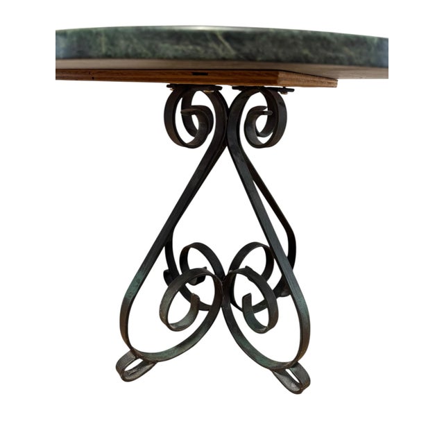 Art Deco Vintage Verde Marble Round Side Table With Wrought Iron Scrollwork, c.1940s For Sale - Image 3 of 10