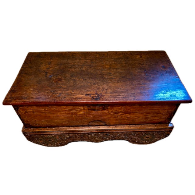 Brown Antique Storage Chest With Wheels For Sale - Image 8 of 9