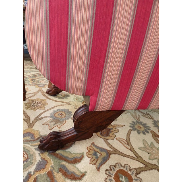 Raspberry Pink American Empire Revival Mahogany Scroll Arm Sofa, 90” For Sale - Image 8 of 8