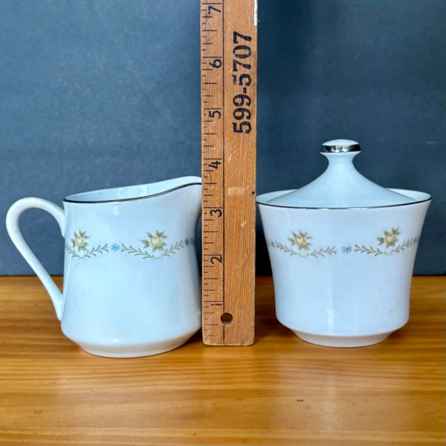 Ceramic Vintage Wyndham “Buttercup” Creamer & Sugar Bowl Set • Yellow Floral and Silver Trim For Sale - Image 7 of 7