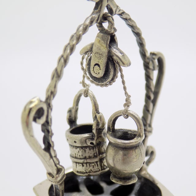 1980s Vintage Italian Handmade Genuine Silver & Wood Water Well Figurine Dollhouse Miniature For Sale - Image 5 of 9