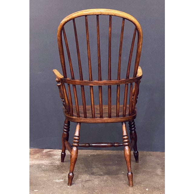 Brown English High Back Windsor Armchair of Elm From the Georgian Era For Sale - Image 8 of 11