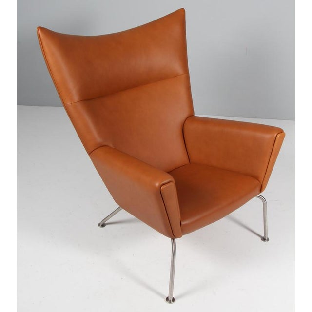 Set of Model CH445 Wing Chair and Ottoman in Full Grain Leather by Hans J. Wegner, 2000s, Set of 2 For Sale - Image 6 of 12